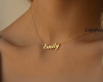 Collar con nombre de oro de 14K, joyería personalizada, collar con placa de identificación, joyería con nombre personalizado, collar con nombre personalizado, collar de mamá, collar para niños