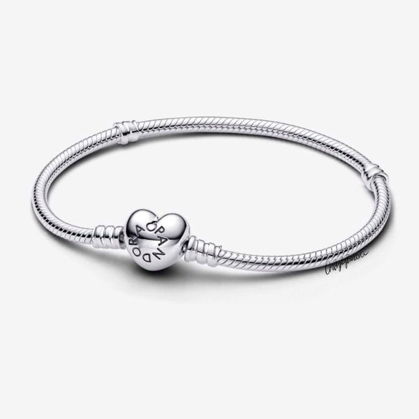 Bracelet chaîne serpent avec fermoir coeur Bracelet à breloques bicolore breloques moments compatibles caractéristiques brillance et argent sterling cadeau pour elle