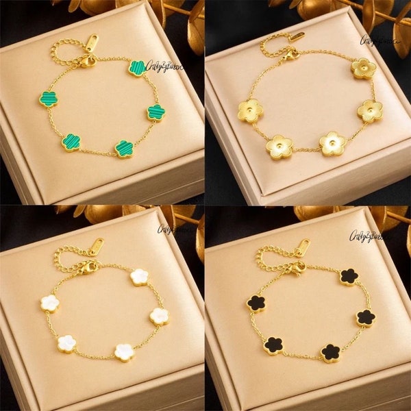 High Quality Four Leaf Clover Set of 18k Gold Necklace Ear Cuffs Bracelet anniversary gift for Her dupe designer jewelry four leaf necklace