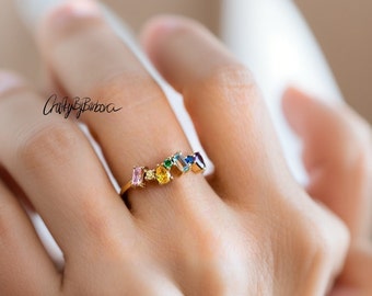 Anillo geométrico de moda Circonia cúbica colorida Declaraciones de lujo para mujeres de moda Perfecto para novia Glam Wedding Bliss Regalo de joyería único