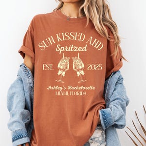 Sunkissed And Spritzed Custom Bachelorette Shirt, Aperol Spritz Shirt, Beach Bachelorette, Personalized Spritz Signature Cocktail Tee