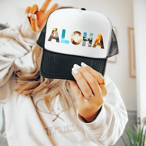 Women&#39;s Aloha Trucker Hat, Maui Snapback Hat, Hawaii hat, Hawaii wedding, Bachelorette Party Hat, Hawaii Christmas gift, Aloha Mesh Hat