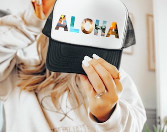 Women&#39;s Aloha Trucker Hat, Maui Snapback Hat, Hawaii hat, Hawaii wedding, Bachelorette Party Hat, Hawaii Christmas gift, Aloha Mesh Hat
