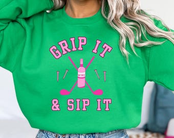 Lustiges Damen Golf-Sweatshirt, Golf Bachelorette, Mädchen Golf Reise Shirts, Wein Golf Rundhalsausschnitt, Golf Team Shirts, Adrette Damen Golf Geschenke