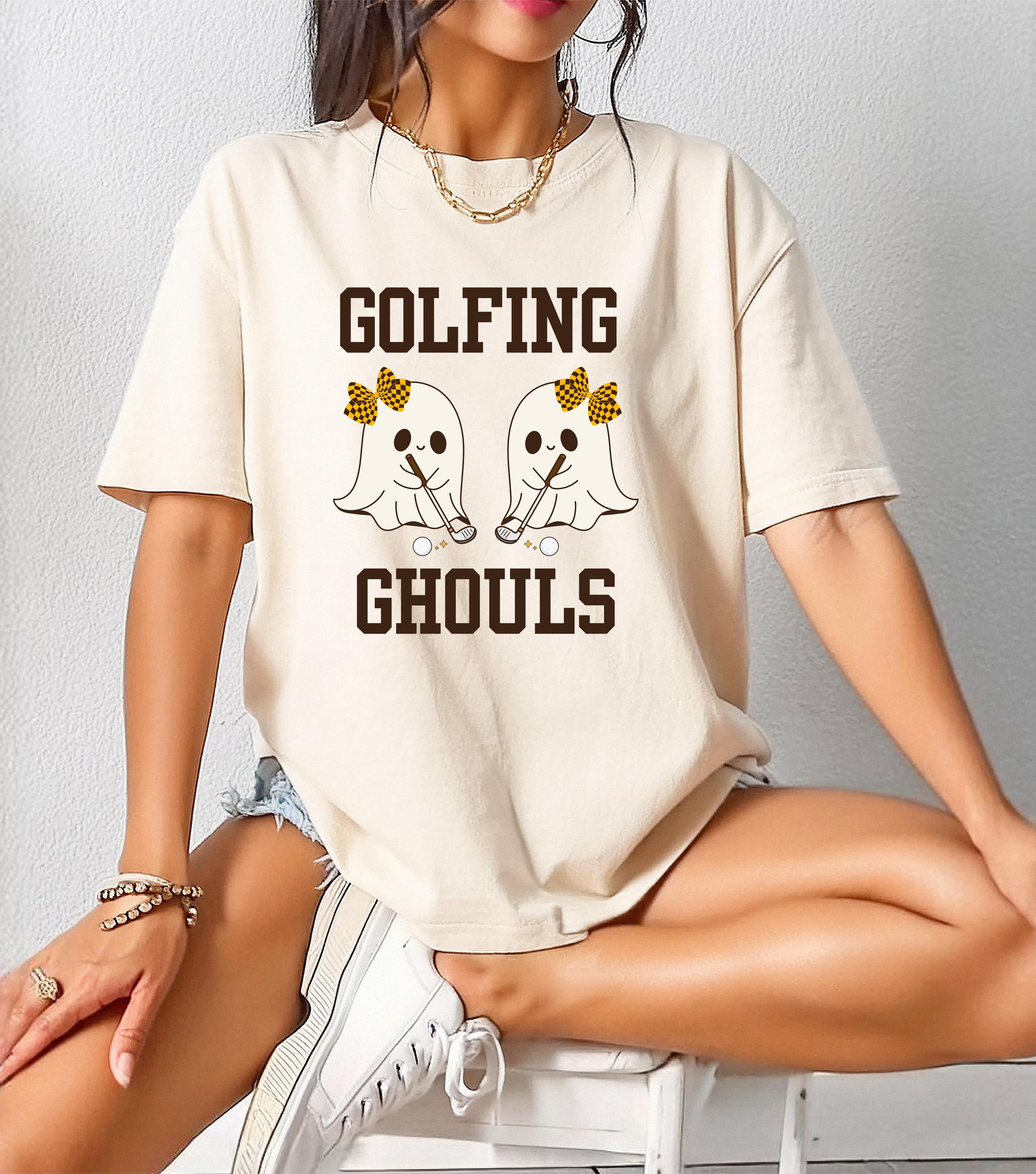 Golf Cute Ghost T Shirt Halloween Golf Crewneck Tee, Womens Fall