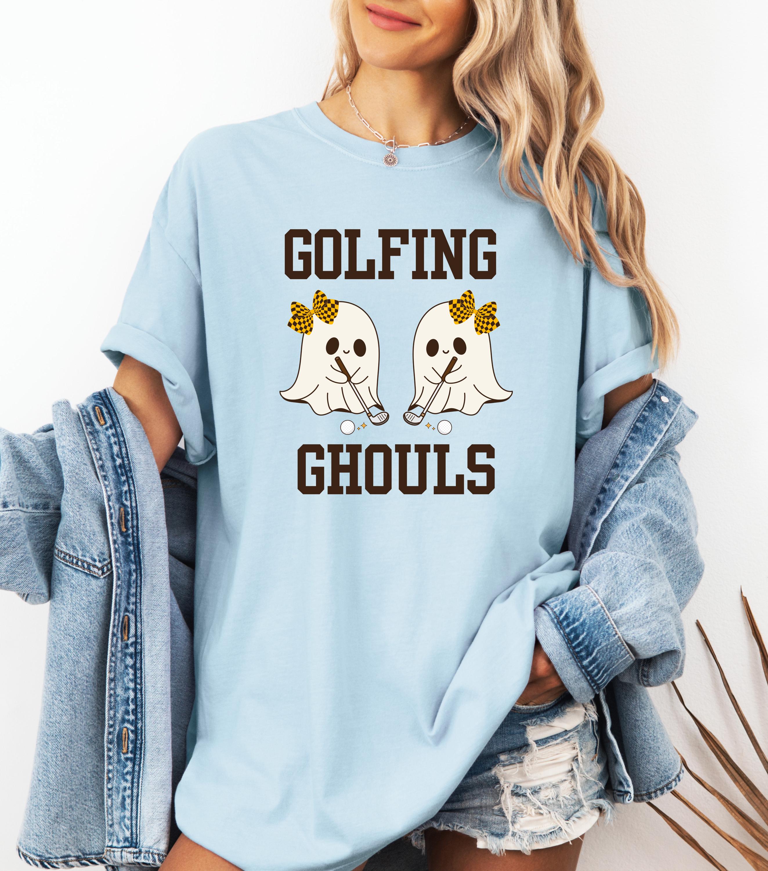 Golf Cute Ghost T Shirt Halloween Golf Crewneck Tee, Womens Fall