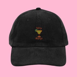Corduroy Hat, Embroidered Spicy Margarita Cap, Signature Drink Attire, Cocktail Lover Gift, Margs Girls Trip Hat, Trendy Soft Girl Era Style