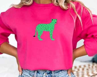 Retro Cheetah Sweatshirt, 90's Y2k Leopard Crewneck, Animal Print Sweater, Cheetah Lover Gifts, Animal Party Outfits, Neon Womensclothing