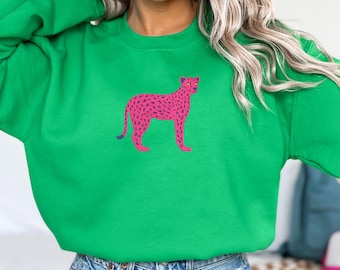 Embroidered Cheetah Sweatshirt, Wild Animal Sweatshirt, Boho Animal Print Sweatshirt, Wildlife graphic crewneck, Cheetah Gift