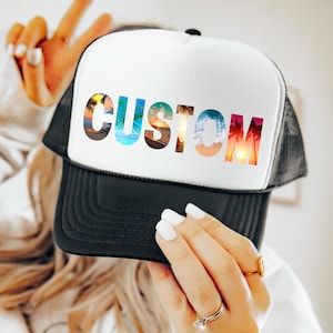 Custom Beach Women&#39;s Trucker Hat, Beach Bachelorette Party Snapback, Personalized Hawaii Hat, Cute Girls Trip Mesh Cap, Girls Weekend Gifts