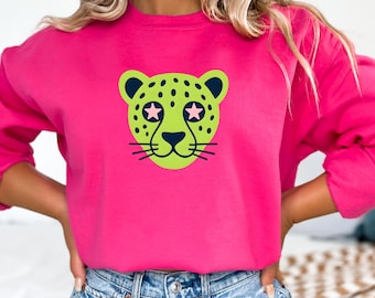 Trendy Cheetah Print Sweatshirt, Neon Leopard Crewneck, y2k 90's Sweater, Vintage Animal Print Shirt, Boho Wildlife Shirt, Cheetah Gifts