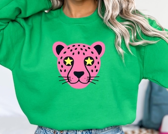 Retro Cheetah Sweatshirt, Neon Cheetah Print Crewneck, y2k Nostalgia Animal Print Sweater, Vintage Leopard Shirt, Trendy 90's Rocker Shirt