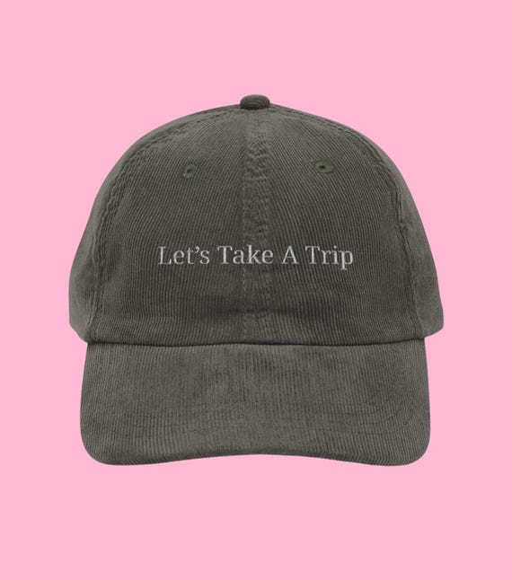 Corduroy Hat, Girls Trip Hats, Travel Lover Hat, Retro Embroidered