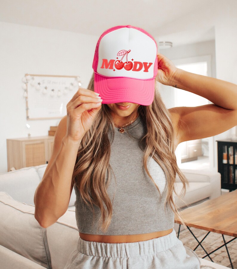 Funny Cherry Women's Trucker Hat, Moody Summer Snapback, Cool Girl Coquette Mesh Cap, Soft Girl Style, Pool Party Outfits, Girls Trip Attire image 2