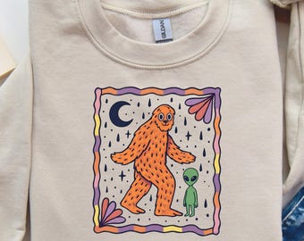 Bigfoot Alien Graphic Sweatshirt | Sasquatch UFO Hoodie | Respect The Locals Sweater