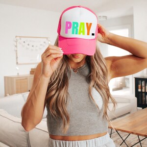 Christian Trucker Hat with bold PRAY lettering—stylish and faith-filled! This Pray Snapback Hat features a breathable mesh back and adjustable fit, perfect for everyday wear. A great Christian gift for women, teens, and confirmation celebrations! 🙏✨