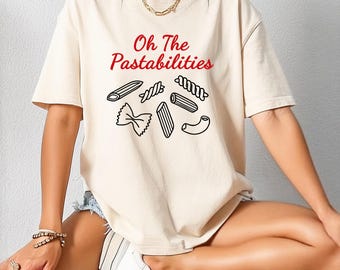 Funny Pasta Print Shirt, Foodie Spaghetti Shirt, Humorous Food Attire, Retro Graphic Tee, Silly Tshirt, Ironic T-Shirts, Teenage Girl Gifts