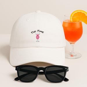 Embroidered Tini Time Womens Dad Style Cap, Signature Drink Girls Trip Hats, Cocktail Lover Gift, Trendy Martini Soft Girl Era Style Attire