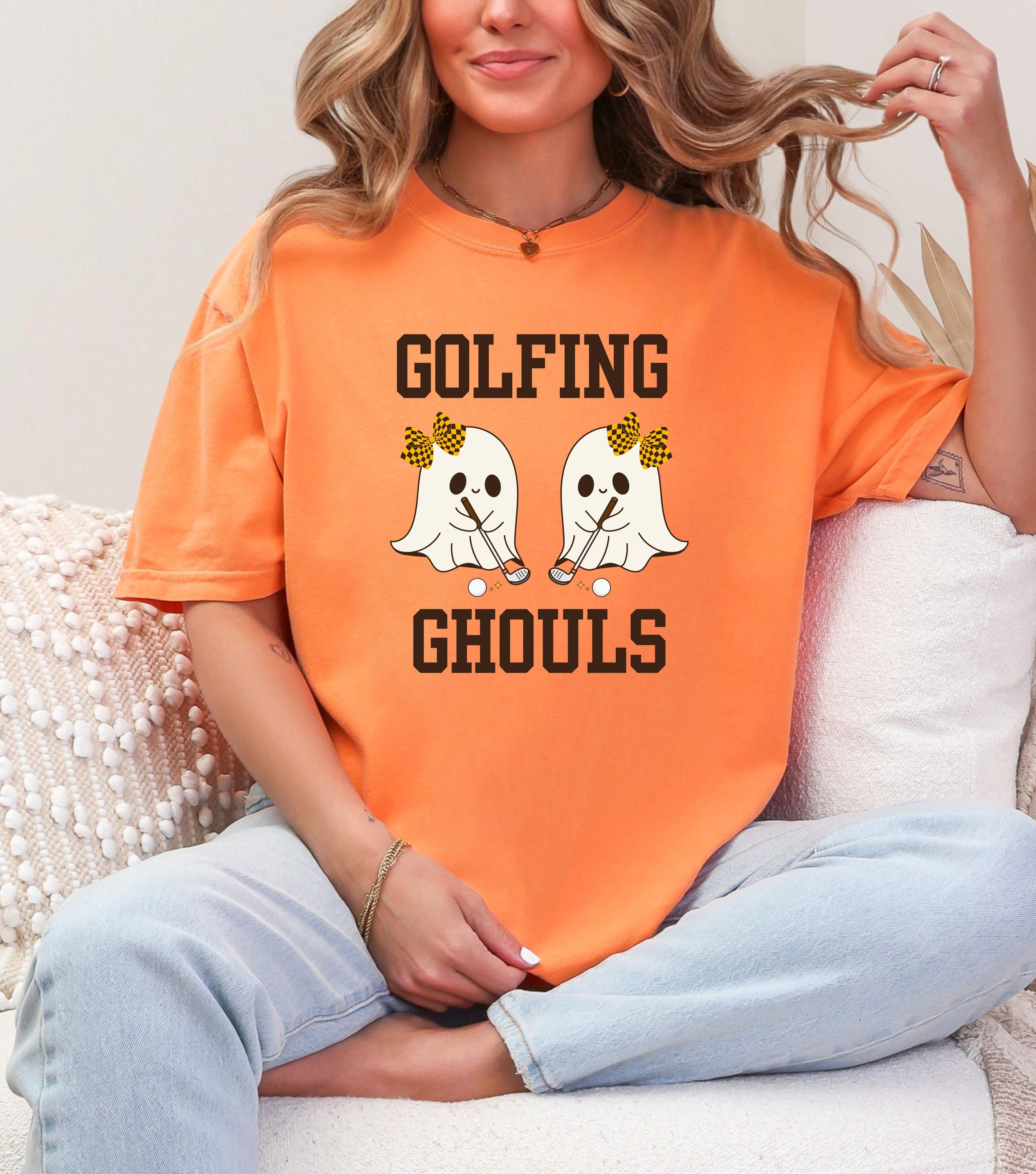Golf Cute Ghost T Shirt Halloween Golf Crewneck Tee, Womens Fall