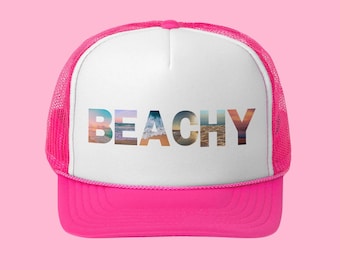 Beachy Womens Trucker Hat, Bachelorette Party Snapback Hat, Hawaii hat, Hawaii wedding, Girls Trip Mesh Hat, Adjustable summer baseball cap