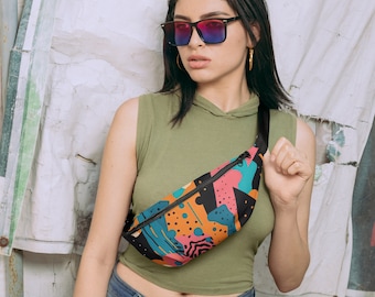 Vibrant Patterned Fanny Pack- A great belt bag to up your outfit game - 90's waist bag -Trendy cross body bag