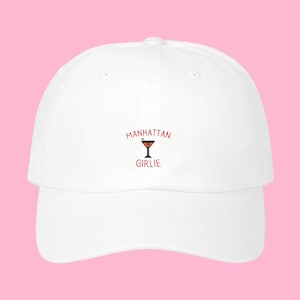 Embroidered Manhattan Signature Drink Hat, Favorite Cocktail Cap, Whiskey Girl Apparel, Martini Print NYC Bachelorette Attire, Soft Girl Era