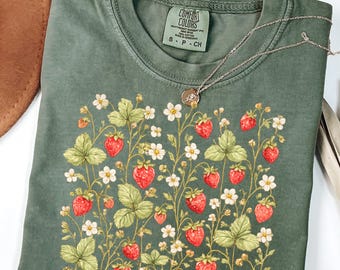 Cottagecore Strawberry Shirt | Summer Cottage Tee | Spring Gardening Top | Farmhouse Shirt | Summer Fruit Shirt | Farmcore Aesthetic