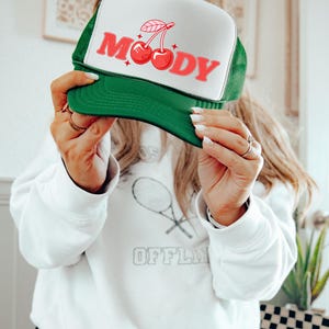 Funny Cherry Women's Trucker Hat, Moody Summer Snapback, Cool Girl Coquette Mesh Cap, Soft Girl Style, Pool Party Outfits, Girls Trip Attire image 3