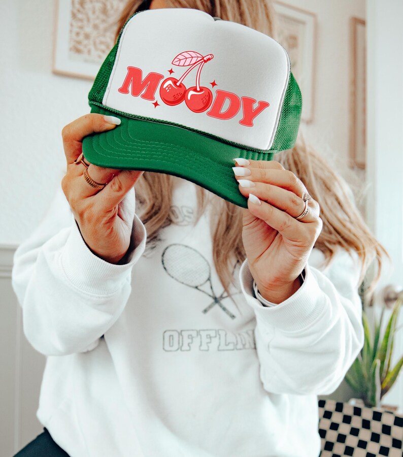 Funny Cherry Women's Trucker Hat, Moody Summer Snapback, Cool Girl Coquette Mesh Cap, Soft Girl Style, Pool Party Outfits, Girls Trip Attire image 3