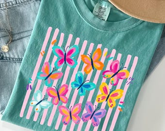 Comfort Colors Butterfly Shirt | Summer Vibes T-Shirt | Maximalist Painted Butterflies Graphic Tee | Trendy Butterfly Top | Botanical Shirt