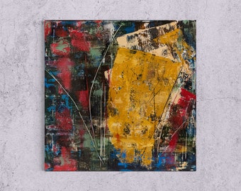 Original Abstraktes Acryl Gemälde auf Leinwand Wand Kunst Wanddekoration Gelb Ocker Rot Blau