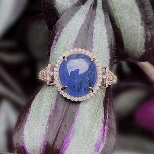Saffier en diamanten ring, gouden ring met saffier en natuurlijke diamanten, 14 karaat massief gouden ring, IGI gecertificeerd