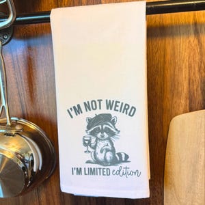 Funny Raccoon Flour Sack Towel, Raccoon Tea Towel, Kitchen Decor, Housewarming Gift, Raccoon Dish Towel, Raccoon Kitchen Towel, Wine Towel
