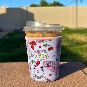 Lucky Girl Iced Coffee Coozie Cute Iced Coffee Cup Coozie Drink Cowgirl Coozie For Iced Coffee Gift for Coffee Lovers