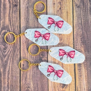 Pink Bow Stethoscope Keychain: White Marble Glitter Acrylic Motel Style