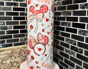 Mouse Hearts Valentine 20 oz Tumbler Romantic Valentine's Day Travel Mug Coffee On-The-Go