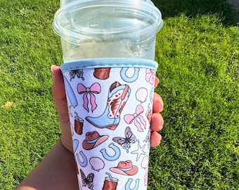 Coastal Cowgirl Iced Coffee Sleeve: Reusable Drink Cup Cozy