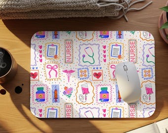 Alfombrilla de ratón con diseño de enfermera, accesorio de escritorio colorido y de estilo preppy con ilustraciones.