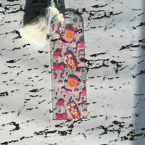 Strawberry Coffee Acrylic Bookmark: Girly Tassel Page Saver