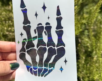 Holographic Skeleton Hand Decal: Rock On Goth Car Accessory