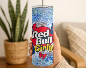 Red Bull Tumbler: Glitter Design, 20 oz Stainless Steel Travel Cup