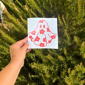 Cute Ghost Vinyl Decal, Halloween Cup Decal, Ghost Bumper Sticker, Cute Vinyl Car Decal for Girls, Spooky Season, Laptop Sticker