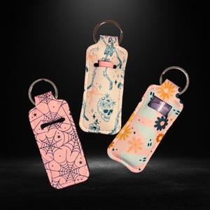 Chapstick Keychain Holder Starry Spiderweb Chapstick Holder Keychain Ghost Daisy Keychain Chapstick Holder Dancing Skeleton Spooky Keychain