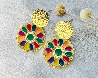 Boucle d'oreilles ROSALIE en acier inoxydable pour femme - boucles en forme de fleur multicolore - idée cadeau boho - bijoux femmes.