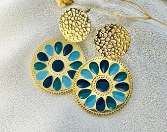 Pendientes BLEUETTES en acero inoxidable para mujer - pendientes en forma de flor azul - idea de regalo boho - joyería para mujer.