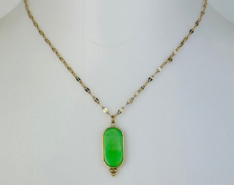 GREEN AGATE necklace, pendant decorated with a green agate stone, golden stainless steel chain, Gift idea, Women's jewelry.