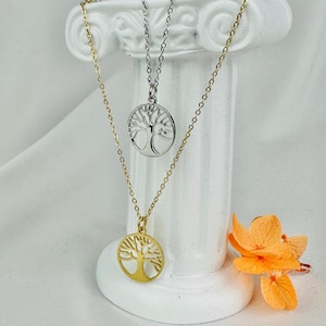 Colliers SPIRITUELLA, doré & argenté, pendentif en forme d' arbre de vie, chaîne dorée en  acier inoxydable, Idée cadeau, Bijoux pour femmes