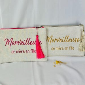 Trousse de toilette Merveilleuse de mère en fille brillante | Trousse de maquillage fuchsia Paillettes | Pompon | Idée cadeau fête des mères