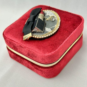 Boîte à bijoux MELIOSA bordeaux style retro en velours pour voyage- Idée Cadeau pour femmes - Pink vintage jewelry box