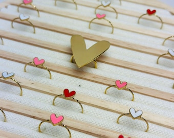 Bagues ajustables LITTLE HEARTS en acier inoxydable doré - Bagues en forme de cœur avec émail coloré - idée cadeau pour elle - Bijoux femmes